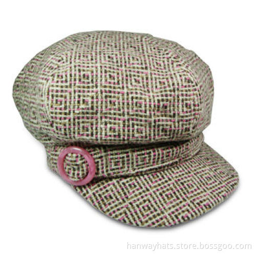 New Style Children's Plaid Newsboy/Bakerboy Hat with Self Band and Plastic Round Buckle Trim